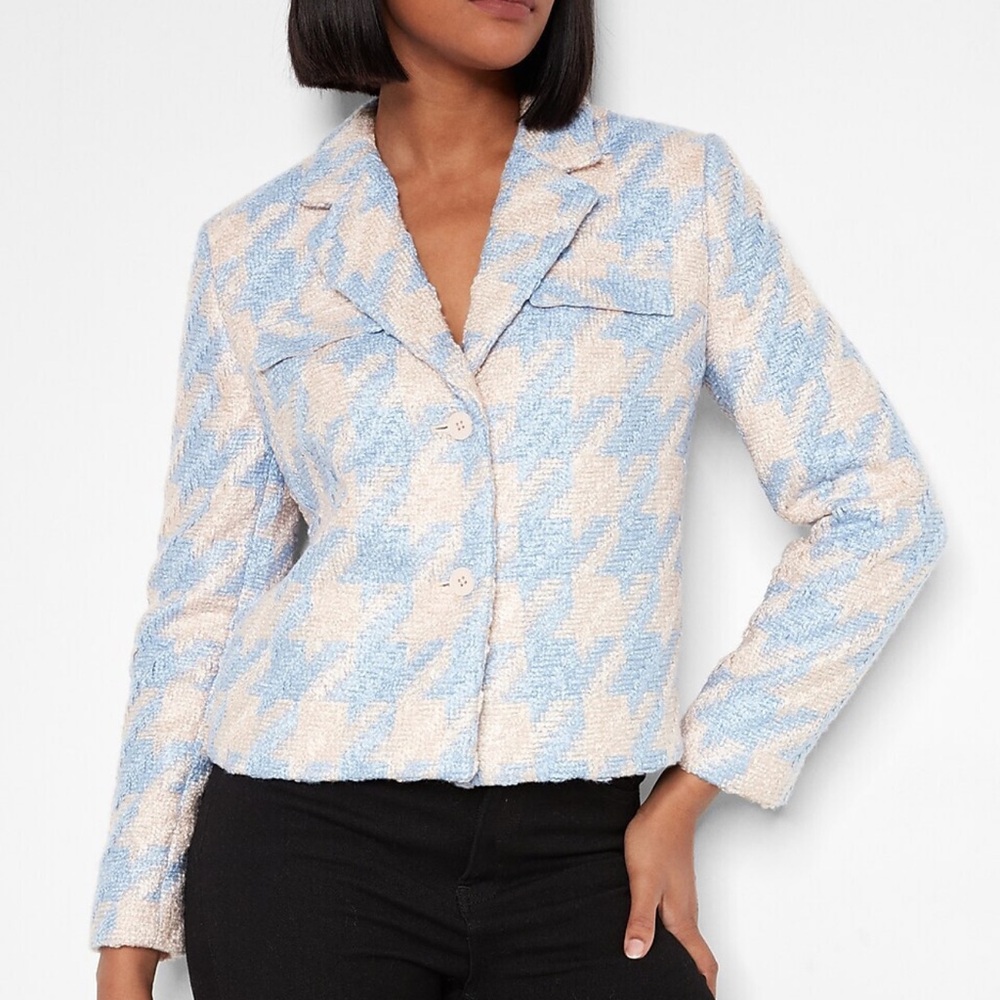 HOUNDSTOOTH BOUCLE JACKET Size small soft pink and blue NWT